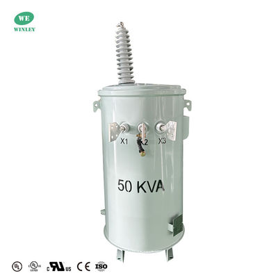 Beli Transformator tiang daya 50 KVA fase tunggal yang dipasang di tiang distribusi 34500V ke 120V ANSI IEEE UL bersertifikat produsen pembuatan online