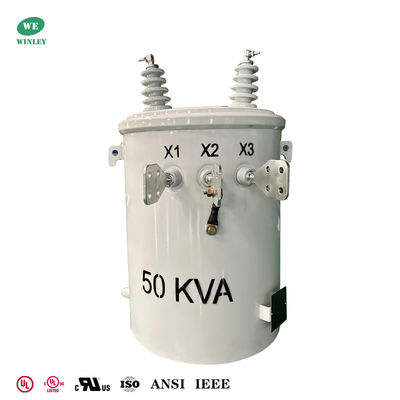 Beli UL Terdaftar 50kva Single Phase Pole Mounted Transformer 4160V hingga 240V 480V Standar IEEE ANSI pembuatan online