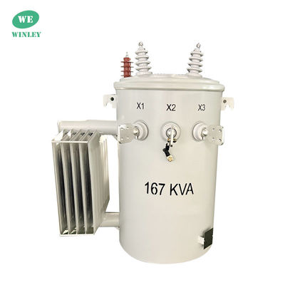 167Kva tiang dipasang Transformator distribusi fase tunggal Langkah Turun 12,47KV 2 Wire Minyak terendam IEEE Standar