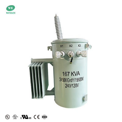ANSI Standar Single Phase Oil Immersion Distribution Transformers 167KVA 34500V hingga 120V Dual Winding