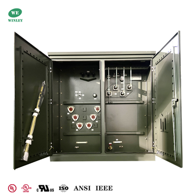 Transformator Distribusi Terpasang Pad Tiga Fase 2000Kva Bersertifikasi Standar Amerika UL/CUL 12470V Ke 480V Berisi Cairan